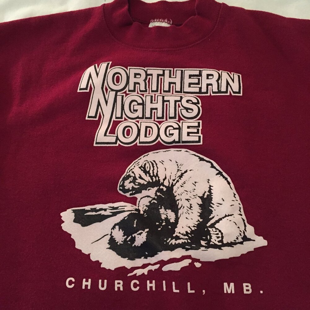 Vintage Northern Lights Lodge Sweatshirt Mens Large Birds, Bears, Belugas,Beers